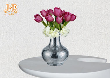 Potenciômetros de flor decorativos dos vasos de prata da tabela dos plantadores da fibra de vidro do mosaico do espelho