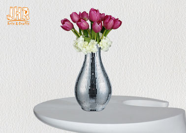 Vidro de mosaico de prata dos potenciômetros luxuosos modernos da planta do vaso da tabela do potenciômetro de flor da fibra de vidro
