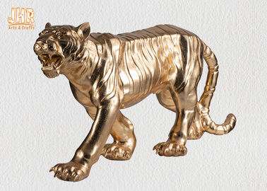 O grande ouro folheou a estátua animal da tabela da escultura do tigre das estatuetas de Polyresin