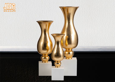 Forma decorativa da trombeta dos plantadores da fibra de vidro lustrosa do ouro