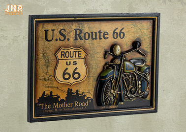 A parede clássica dos E.U. Route 66 assina o sinal de madeira do bar da decoração da parede da motocicleta da resina das chapas da parede