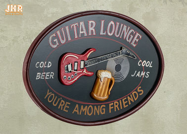 Sala de estar oval personalizada da guitarra da forma da decoração antiga da parede do sinal do bar do sinal da arte da parede