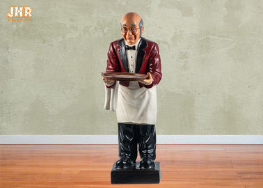 Estátua gorda 90cm da escultura de Butler da resina da decoração da cozinha do cozinheiro chefe da estátua poli vermelha de Butler